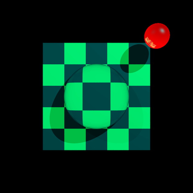 Square tiling material, refraction+reflection of sphere with coefficient of 1.33 with 16x anti-aliasing